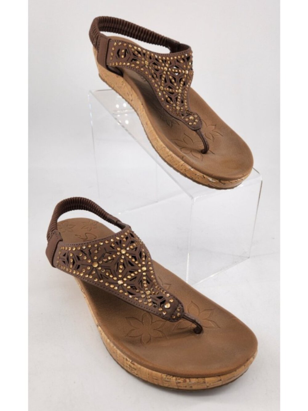 Skechers Women's Size 9 Brown Meditation Luxe Foam Slingback‎ Rhinestone Sandals
